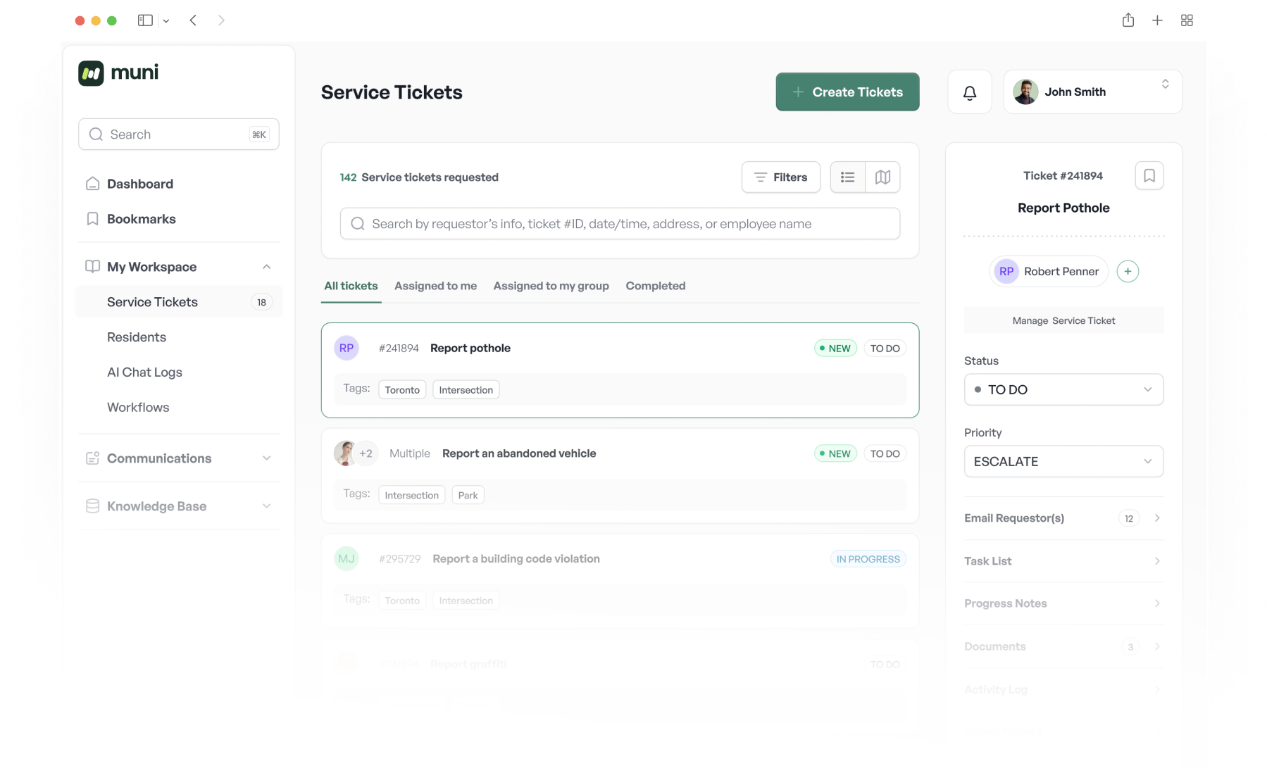 Muni dashboard interface
